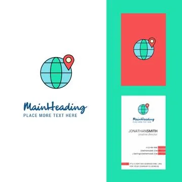 Location on globe Creative Logo and business card. vertical Design Vector Stock Illustration