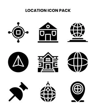 Location Glyph Bundle Icons Pack Illustrazione stock