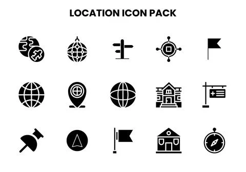 Location Glyph Icons Pack Illustrazione stock