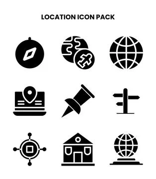 Location Glyph Icons Pack Illustrazione stock