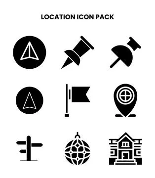 Location Glyph Set Icons Pack Illustrazione stock