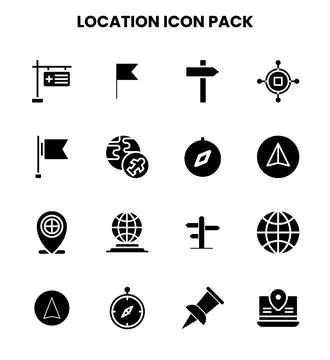 Location Glyph Vector Icons Pack Stock Illustration