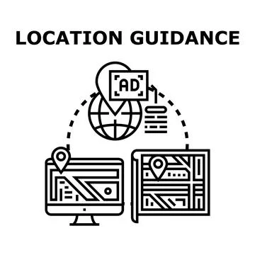 Location guidance system finding target audience navigating map 스톡 일러스트