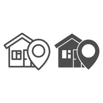 Location of house line and solid icon, Navigation concept, home pointer sign on Stock Illustration