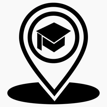 Location icon and academic cap. Stock Illustration