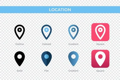 Location icon in different style. location vector icons designed in outline.. Stock Illustration