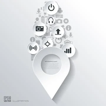 Location icon. Flat abstract background with web icons. Interface symbols. Cloud Illustrazione stock