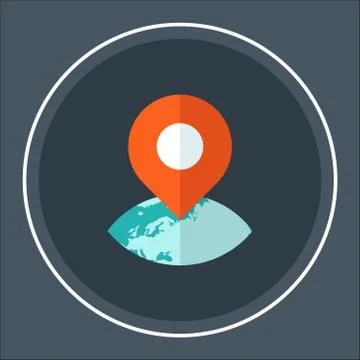 Location icon, map pin pointer. Gps navigation locate symbol. Stock Illustration