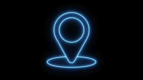 Location Icon Neon Light Glowing blue Bright Symbol. Cartoon glowing neon line M Video stock 254883548