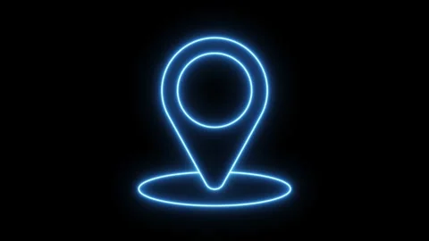 Location Icon Neon Light Glowing blue Bright Symbol. Cartoon glowing neon line M Stock Footage 254883565