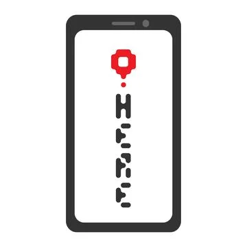 Location icon with a red pin and vertical HERE lettering on a smartphone in a Stock Illustration