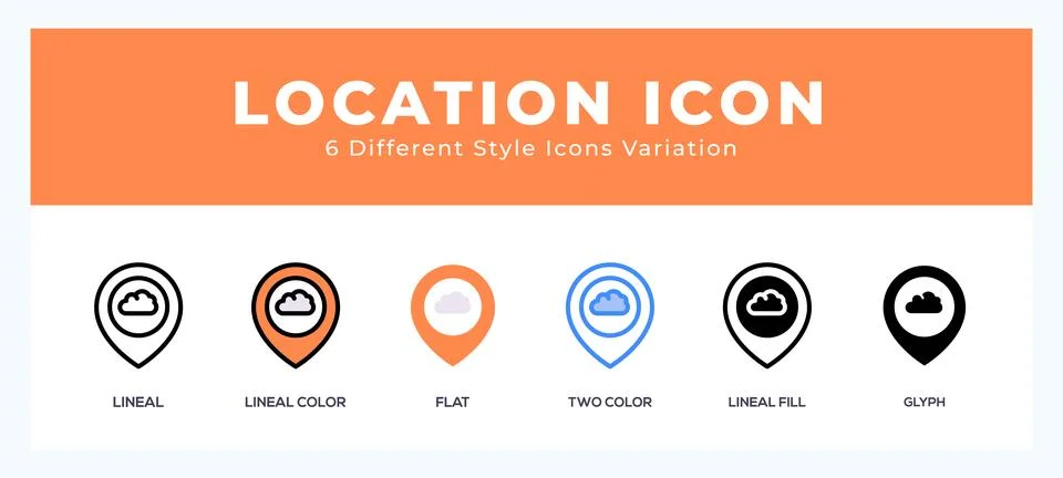 Location icon set with different styles. Design elements for logo. Vector i.. Illustrazione stock