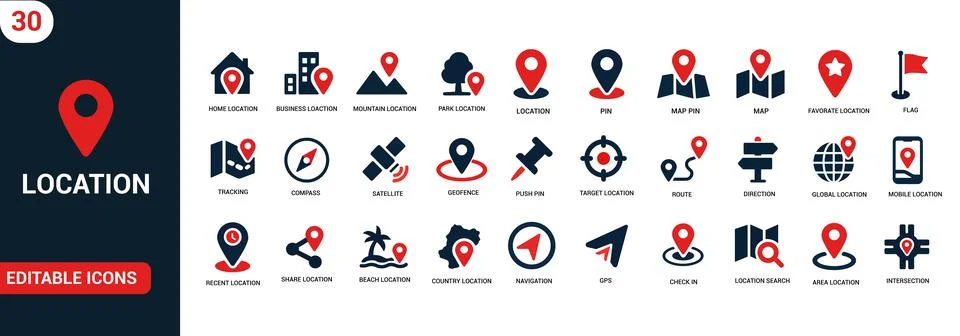 Location Icon Set. Map Pin, GPS Navigation and Tracking Vector Icons Collection Stockillustratie