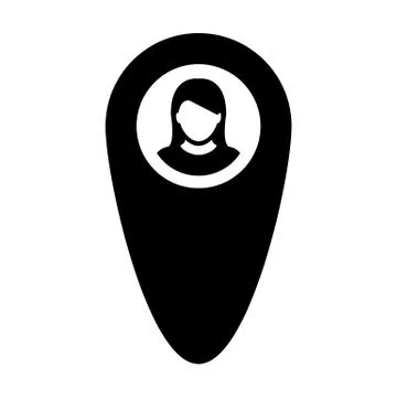 Location icon vector female user person profile avatar with map marker pin Illustrazione stock