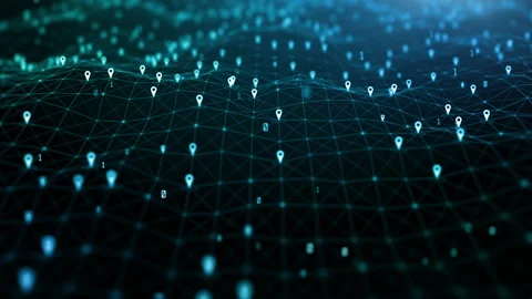 Location icons of gps navigation, Global 5g high speed internet connection an Stock Footage 143621792