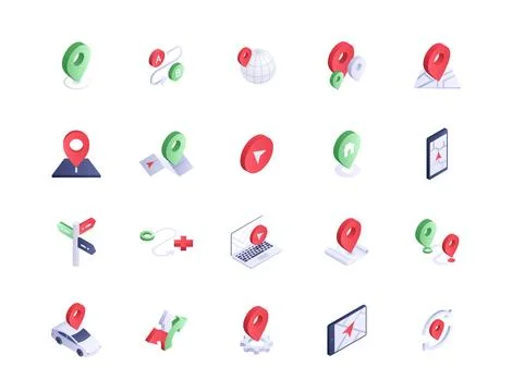Location isometric icons vector set Stock Illustration