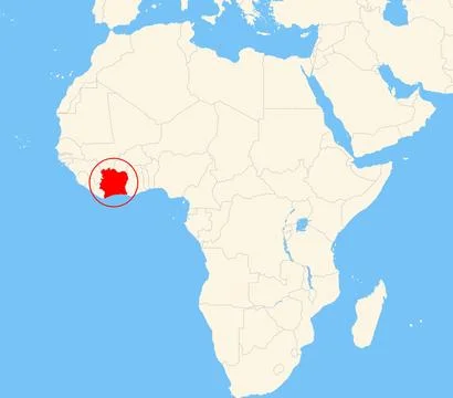 Location of Ivory Coast on a map of the corresponding continental area. Stock Illustration