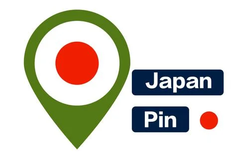 Location of Japan. Map pins on the map. Stock Illustration