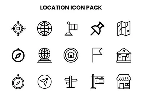 Location Line Collection Icons Pack Stock Illustration