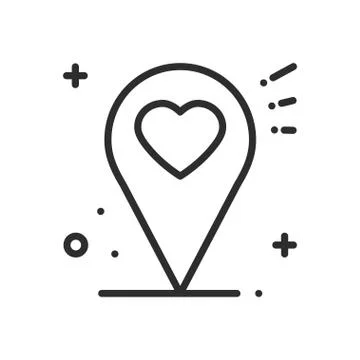 Location line icon. Map pin pointer sign and symbol. Navigation. Heart shape. Stock Illustration