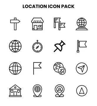 Location Line Icons Pack Stock Illustration
