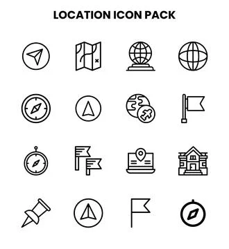 Location Line Set Icons Pack Ilustración de archivo