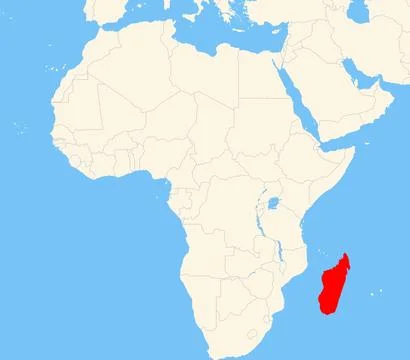 Location of Madagascar on a map of the corresponding continental area. Stock Illustration