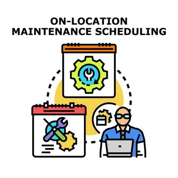 On location maintenance scheduling and service management system Stock Illustration