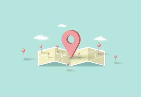 Location Map 3D pins. Navigator checking points. GPS Stock Illustration
