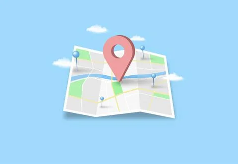 Location Map 3D pins. Navigator checking points. GPS Stock Illustration