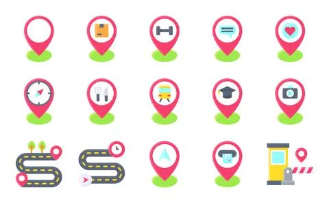 Location map and navigation flat icon set 5 Stock Illustration