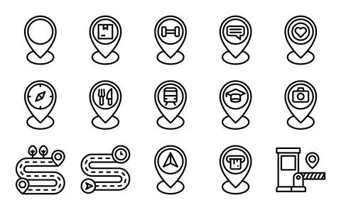 Location map and navigation line icon set 5 Stock Illustration