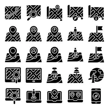 Location map and navigation solid icon set 2 Illustrazione stock