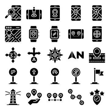 Location map and navigation solid icon set 4 Stockillustratie