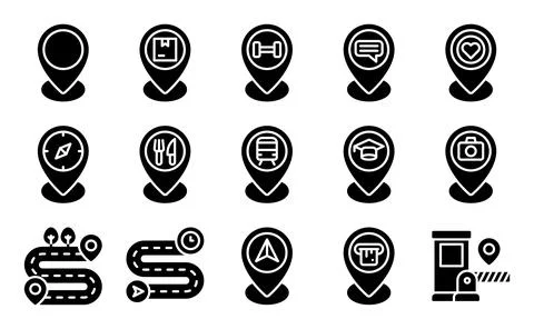 Location map and navigation solid icon set 5 Stock Illustration