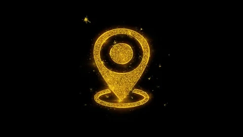 Location Map Icon Sparks Particles on Black Background. Stock Footage 114768686