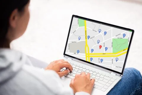 Location Map On Laptop Computer Stock Photos