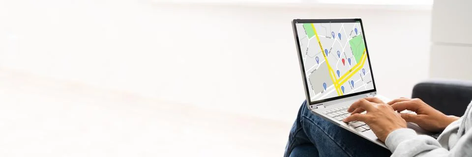 Location Map On Laptop Computer Stock Photos