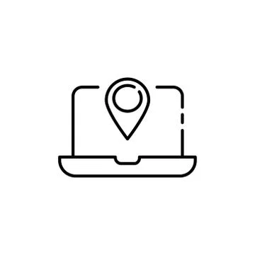 Location map marker on the laptop screen. Stock Illustration