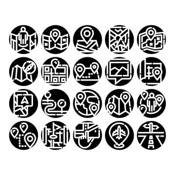Location map navigation and direction glyph icons Stock Illustration