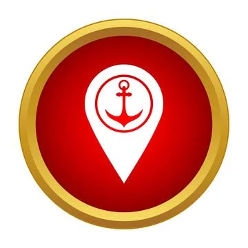 Location map pin with anchor navigation icon Ilustração Stock