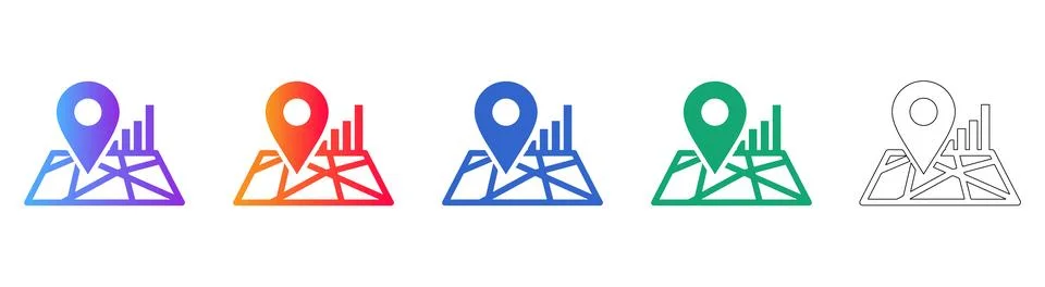 Location Map Pin and Analytics Icon Set Stock Illustration