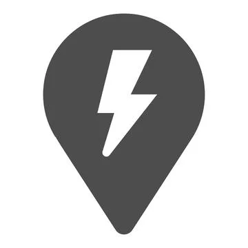 Location map pin and lightning solid icon, electric car concept, recharge point Stock Illustration