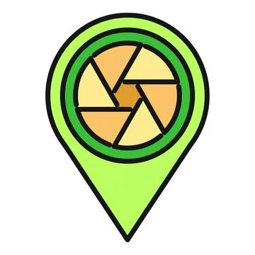 Location map pin with camera aperture icon Stock Illustration