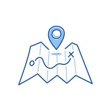 Location map pin gps doodle. Hand drawn sketch doodle style location map. Blue Stock Illustration