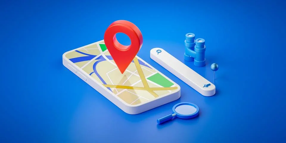 Location map pin of gps mobile app finding navigation application 3d direct.. Stock Illustration