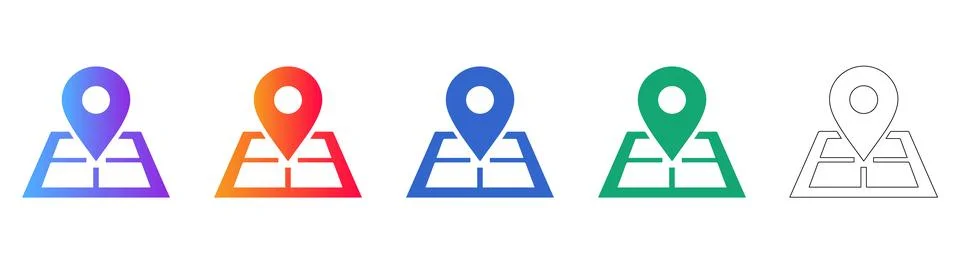 Location Map Pin Icon Set with Gradients and Lines 库存插图