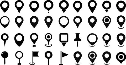 Location map pin icons set. Modern map marker collection. Pinpoint. Locatio.. Stock Illustration