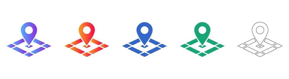 Location Map Pin Isometric Icon Set Stock Illustration