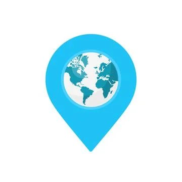 Location map pin pointer with Earth globe inside. Vector illustration isola.. Stock Illustration